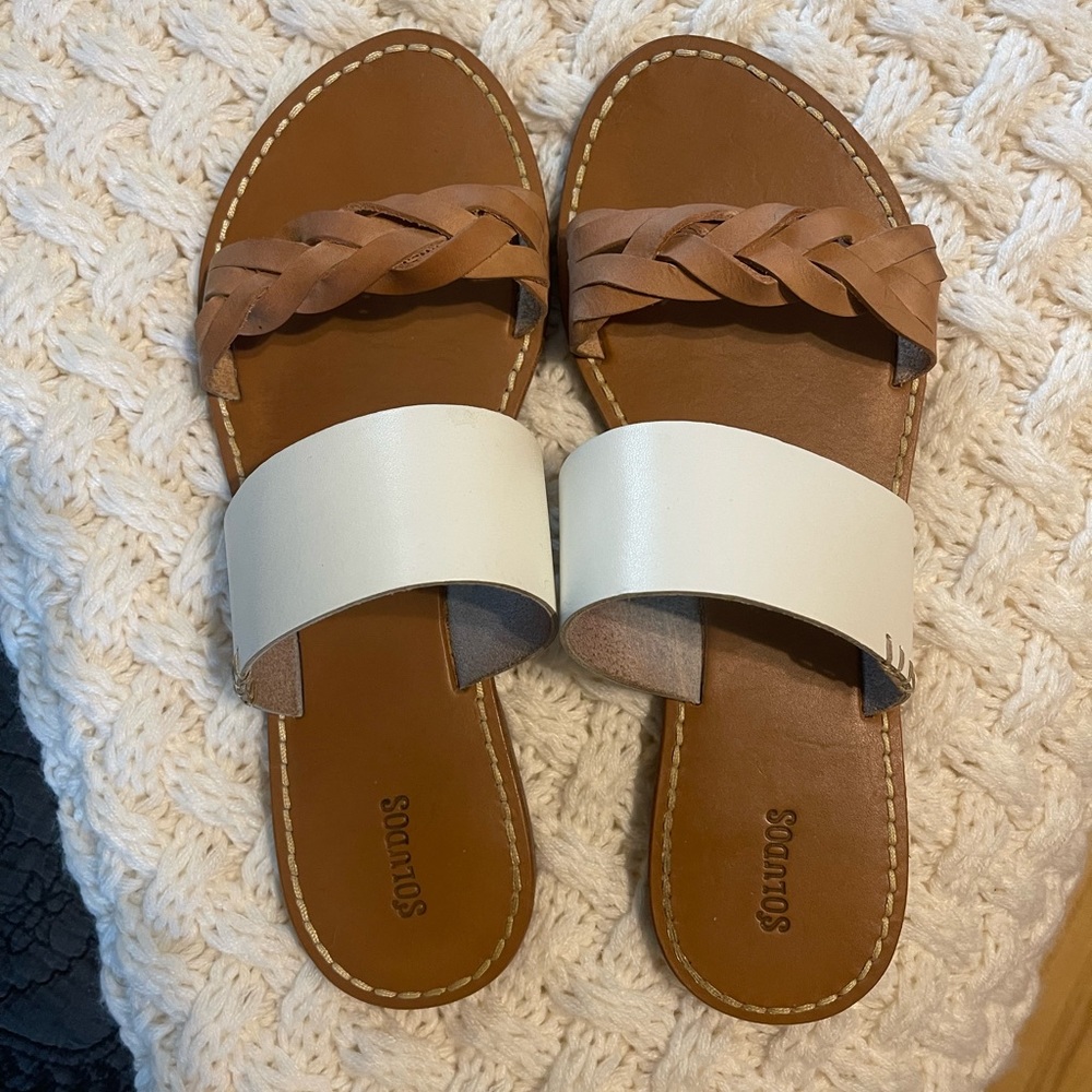 Tan and White Flat Sandals